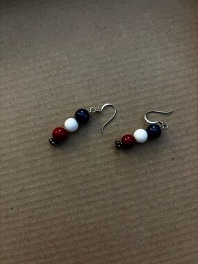 Beaded Tricolor Drop Earrings - Navy, White & Red